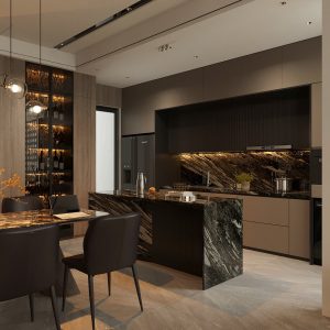 Tủ bếp chữ i kịch trần kèm bàn đảo